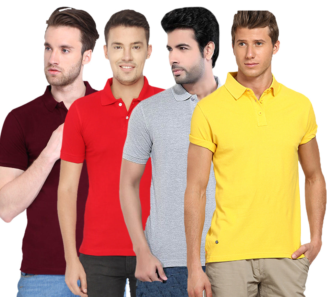 Poly Cotton Solid Half Sleeves Mens Polo T-shirt (Pack of 4)